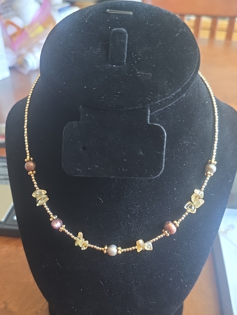 Gold Bead and Citrine Accent Necklace - Unbranded